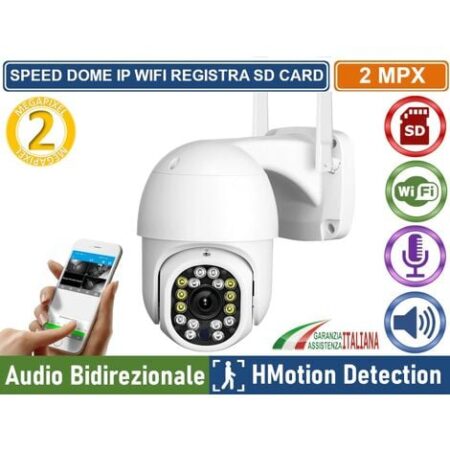 TELECAMERA WIFI IP MINI SPEED DOME DA ESTERNO IP66 2 MPX 1080P REGISTRA SU SD CARD ONVIF