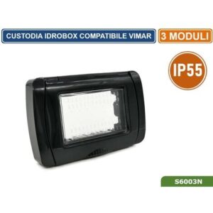 PLACCA COPERTURA STAGNA 3M  IDROBOX 3 MODULI NERA IP55 COMPATIBILE SERIE VIMAR PLANA