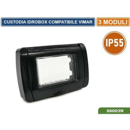 PLACCA COPERTURA STAGNA 3M  IDROBOX 3 MODULI NERA IP55 COMPATIBILE SERIE VIMAR PLANA