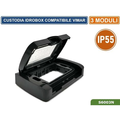 PLACCA COPERTURA STAGNA 3M  IDROBOX 3 MODULI NERA IP55 COMPATIBILE SERIE VIMAR PLANA