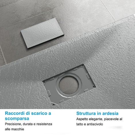 Heilmetz Piatti Doccia in Pietra Extra Piatto doccia Strutturato Antiscivolo in Materiale SMC Antiscivolo Piazza Grigio 80x80cm