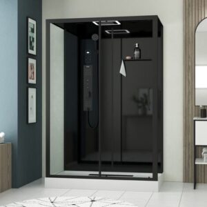 Cabina doccia idromassaggio 140x85x218 cm – Porta scorrevole – Pannelli e Profili Nero opaco