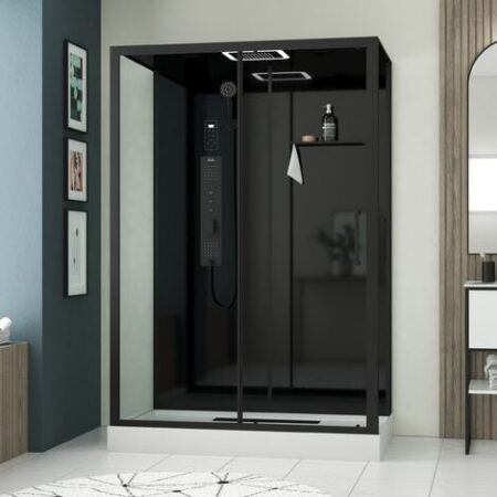 Cabina doccia idromassaggio 140x85x218 cm - Porta scorrevole - Pannelli e Profili Nero opaco