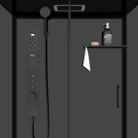 Cabina doccia idromassaggio 140x85x218 cm - Porta scorrevole - Pannelli e Profili Nero opaco