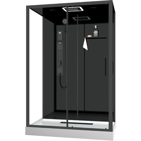 Cabina doccia idromassaggio 140x85x218 cm - Porta scorrevole - Pannelli e Profili Nero opaco