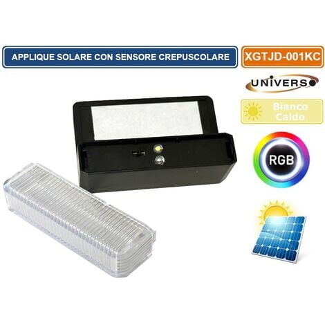 APPLIQUE LAMPADA LED DA ESTERNO CON PANNELLO SOLARE E CREPUSCOLARE COLORE LUCE 3000K + RGB
