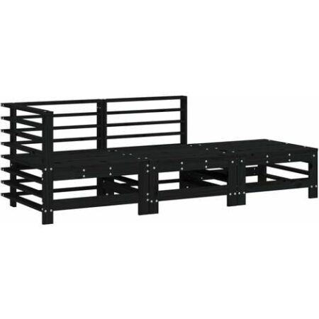 Set Salotto da Giardino 3 pz Nero in Legno Massello di Pino vidaXL