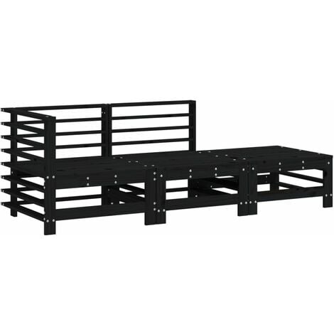 Set Salotto da Giardino 3 pz Nero in Legno Massello di Pino vidaXL