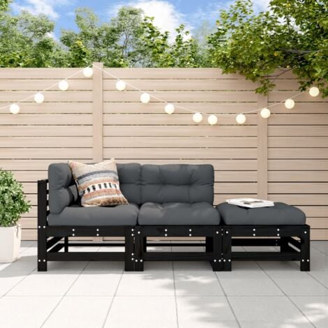 Set Salotto da Giardino 3 pz Nero in Legno Massello di Pino vidaXL
