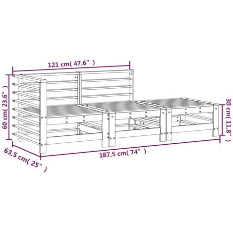 Set Salotto da Giardino 3 pz Nero in Legno Massello di Pino vidaXL