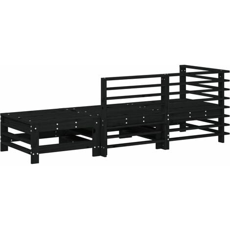 Set Salotto da Giardino 3 pz Nero in Legno Massello di Pino vidaXL