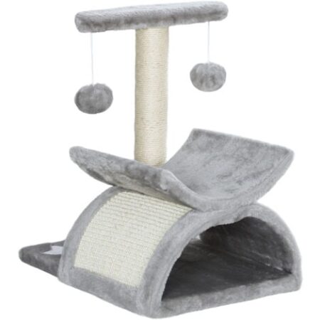 PawHut Tiragraffi per Gatti con Palo Sisal, Cuccia e 2 Palline Peluche Grigio