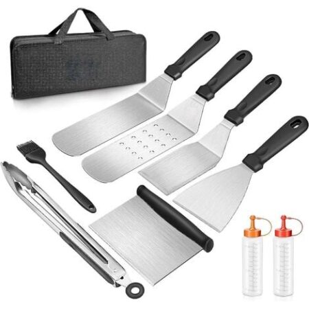 9 Pezzi Set di Spatole in Acciaio Inox, Set di Accessori Professionali per Piastra Calda, Set di Utensili per Barbecue, Spatola Plancha per Teppanyaki, Utensili per barbecue