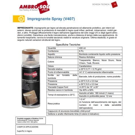Impregnante per Legno Spray AMBRO-SOL finitura poliuretanico professionale 400ml – col. ROVERE