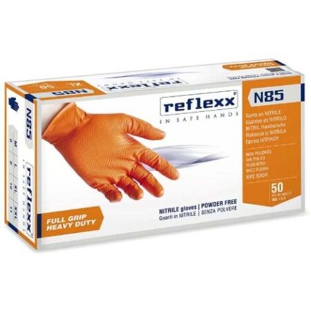 Guanti in nitrile monouso full grip Reflexx N85 senza polvere - L - Orange