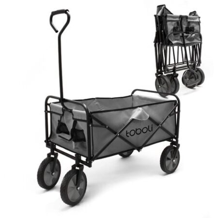 Toboli Carretto a mano pieghevole, max 100 kg, tessuto impermeabile grigio, Carrello spiaggia