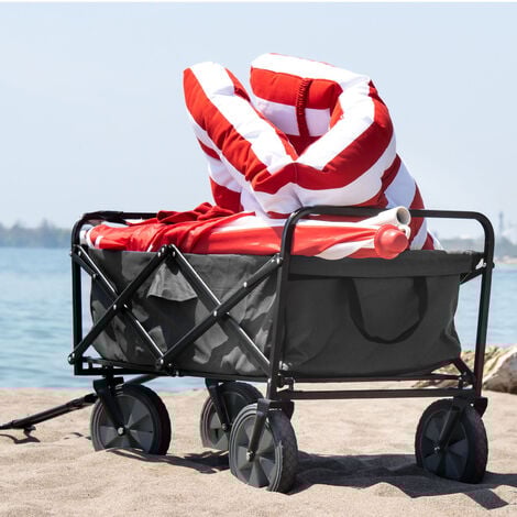 Toboli Carretto a mano pieghevole, max 100 kg, tessuto impermeabile grigio, Carrello spiaggia