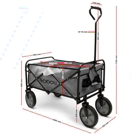 Toboli Carretto a mano pieghevole, max 100 kg, tessuto impermeabile grigio, Carrello spiaggia