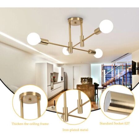 Plafoniera in Metallo E27 Lampada da Soffitto Industriale 4 Prese Edison Lampadario a Sospensione Moderna Illuminazione Interna per Soggiorno Camera da Letto Cafe Rame