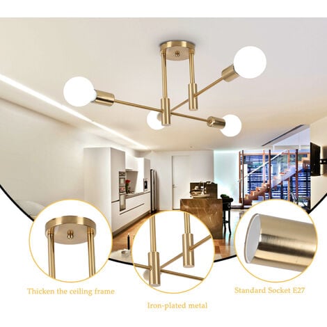 Plafoniera in Metallo E27 Lampada da Soffitto Industriale 4 Prese Edison Lampadario a Sospensione Moderna Illuminazione Interna per Soggiorno Camera da Letto Cafe Rame