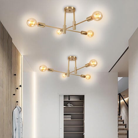 Plafoniera in Metallo E27 Lampada da Soffitto Industriale 4 Prese Edison Lampadario a Sospensione Moderna Illuminazione Interna per Soggiorno Camera da Letto Cafe Rame