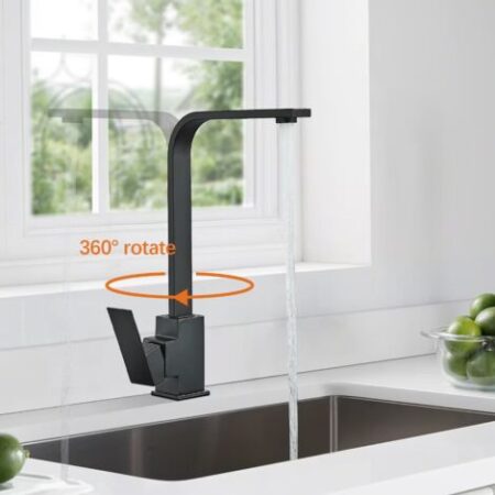 Nero Rubinetto da cucina, miscelatore da cucina,a forma di L, con beccuccio alto, rubinetto per lavello con attacco G3/8, acciaio inossidabile
