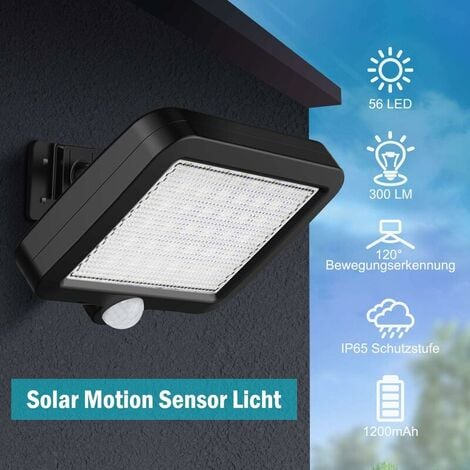 Lampada solare da esterno con sensore di movimento a 56 LED, Lampada solare da giardino impermeabile IP65 a 120° con cavo da 5 m Fontainebleau