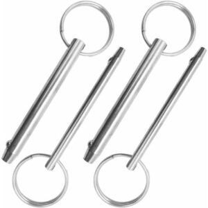 Set di 4 perni a sgancio rapido, diametro 8mm e 6,3mm, lunghezza totale 76mm, realizzati interamente in acciaio inox 316