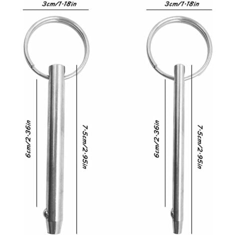 Set di 4 perni a sgancio rapido, diametro 8mm e 6,3mm, lunghezza totale 76mm, realizzati interamente in acciaio inox 316