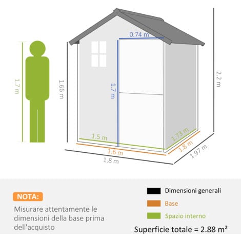Outsunny Casetta Porta Attrezzi in Legno 1.8x2m con Porta Doppia e Base Inclusa