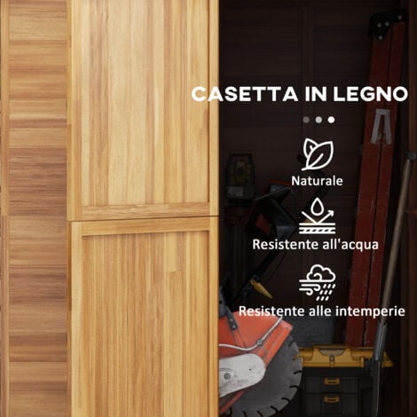 Outsunny Casetta Porta Attrezzi in Legno 1.8x2m con Porta Doppia e Base Inclusa
