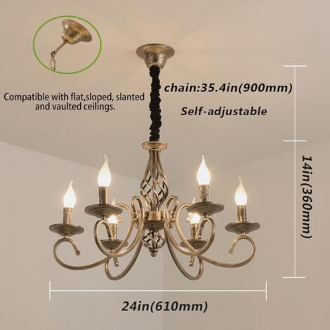 Ganeed Lampadari rustici a 6 luci, lampadario vintage country francese, lampadario a sospensione in metallo bronzo antico, lampada a sospensione per cucina a isola, fattoria, sala da pranzo, soggiorno