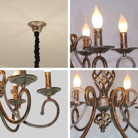 Ganeed Lampadari rustici a 6 luci, lampadario vintage country francese, lampadario a sospensione in metallo bronzo antico, lampada a sospensione per cucina a isola, fattoria, sala da pranzo, soggiorno