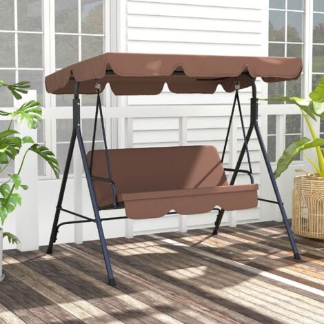 Outsunny Dondolo da Esterno con Tettuccio e Cuscini 172x110x153 cm Marrone