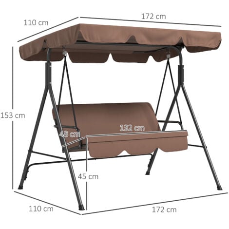 Outsunny Dondolo da Esterno con Tettuccio e Cuscini 172x110x153 cm Marrone