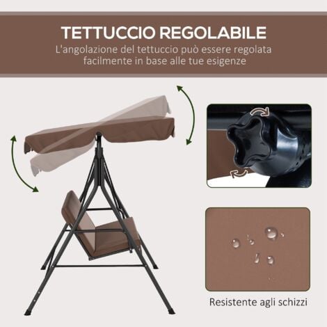 Outsunny Dondolo da Esterno con Tettuccio e Cuscini 172x110x153 cm Marrone