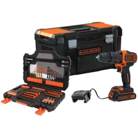 Trapano a percussione a batteria - 18 V - 1,5 Ah - 2 velocità - 104 accessori - Fornito in cassetta portautensili (BDCHD18S1KA-QW)