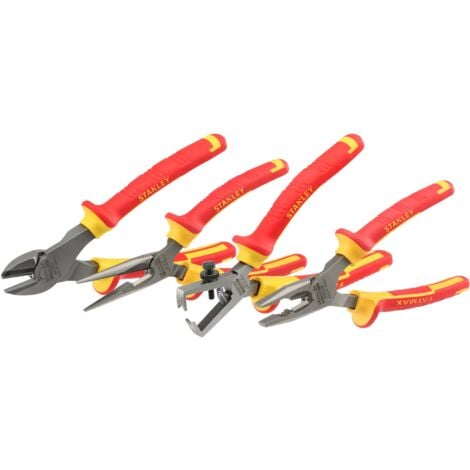 Set di 4 pinze - isolate 1000V - universali - taglierina diagonale - naso dritto lungo - spelafili - STANLEY, 4-84-489