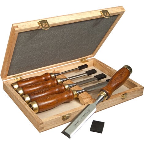 Set di 5 scalpelli - Manico in legno laccato - Lama in acciaio cromato - STANLEY, 2-16-217