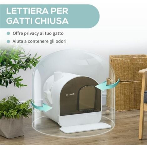 LETTIERA PER GATTI CHIUSA CON FILTRI, PALETTA E VASSOIO REMOVIBILE, STRUTTURA IN PP, 43X44X47 CM, BIANCA E NERA