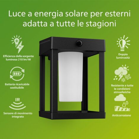 Philips applique lampada solare camill a muro con sensore 3000k 1,4w/3,7v ip44 26391800