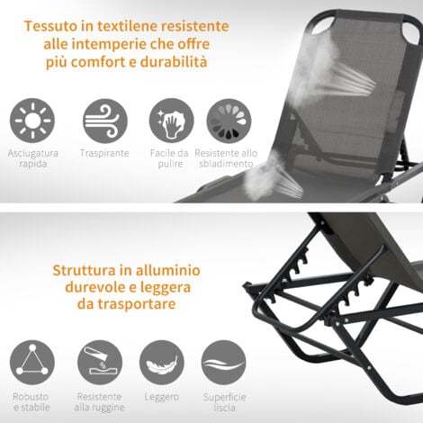 Outsunny Sdraio da Giardino in Alluminio Reclinabile a 5 Livelli Color Grigio