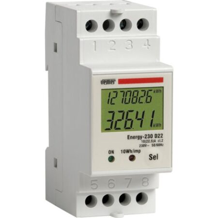 Contatore di Energia Monofase su Guida DIN Vemer VE044400 Energy-230 D22