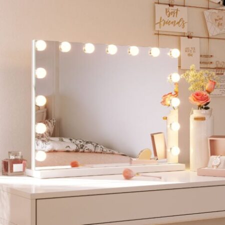 SONNI Specchio Trucco con luci Specchio con on Funzione di Memoria Della Temperatura Del Colore e Luminosità e Luci LED Più Fioche 58x45.5x12 cm