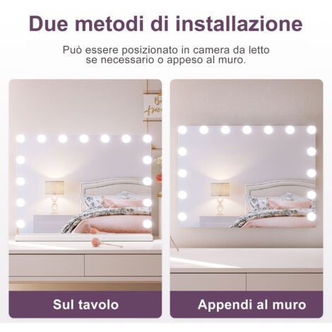 SONNI Specchio Trucco con luci Specchio con on Funzione di Memoria Della Temperatura Del Colore e Luminosità e Luci LED Più Fioche 58x45.5x12 cm