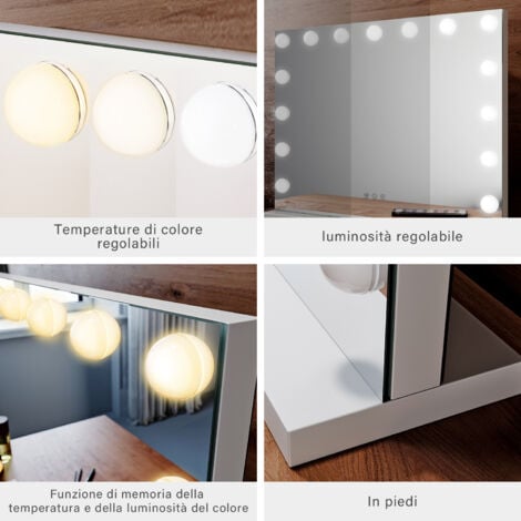 SONNI Specchio Trucco con luci Specchio con on Funzione di Memoria Della Temperatura Del Colore e Luminosità e Luci LED Più Fioche 58x45.5x12 cm