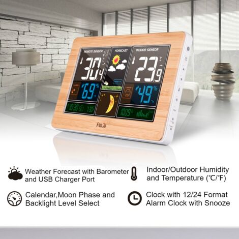 Fanju FJ3378 Stazione meteorologica con sveglia e misuratore di temperatura/umidità/barometro/sveglia/fasi lunari