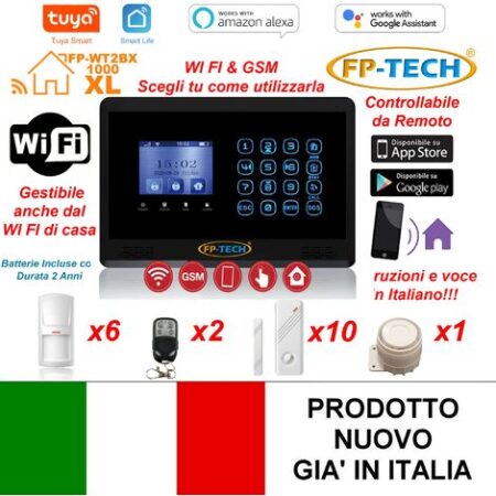 ANTIFURTO ALLARME CASA WI FI E COMBINATORE GSM INTEGRATO SENZA FILI WIRELESS APP ALEXA GOOGLE MODELLO XL