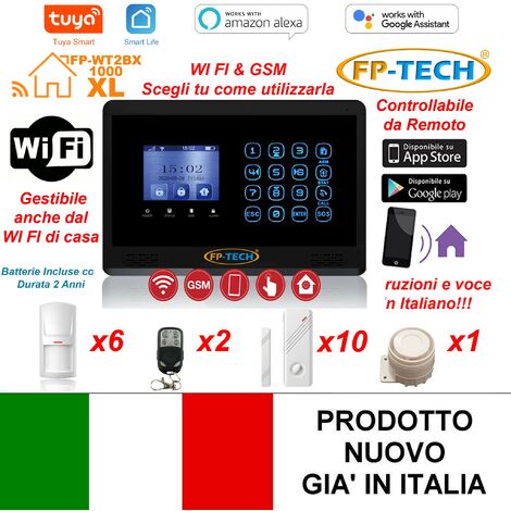 ANTIFURTO ALLARME CASA WI FI E COMBINATORE GSM INTEGRATO SENZA FILI WIRELESS APP ALEXA GOOGLE MODELLO XL