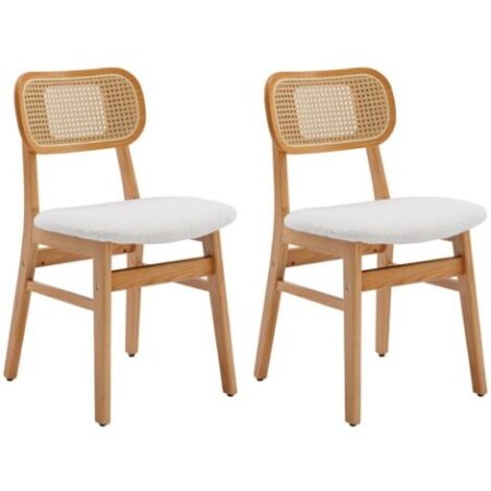 WAHSON Set di 2 Sedie,  Sedie da Pranzo in Rattan Sedie da Cucina Gambe in Legno Sedie in Pelliccia per Sala da Pranzo, Beige